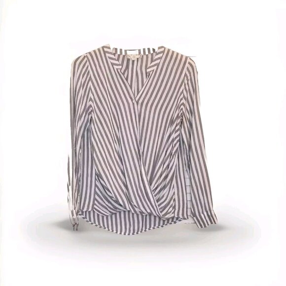 Pink Rose Tops - Pink Rose Blouse Womens Size Medium Grey Stripe Surplice Citycore Light Academia
